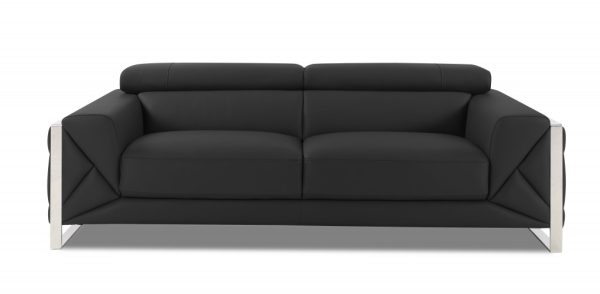 Two Piece Indoor Dark Gray Italian Leather Five Person Seating Set - Image 4