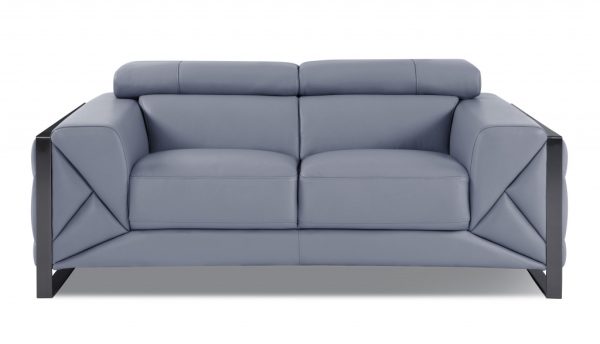 Two Piece Indoor Light Blue Italian Leather Five Person Seating Set - Image 3