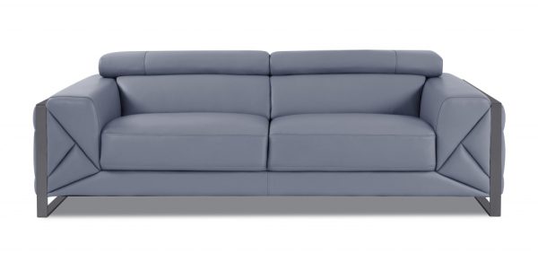 Two Piece Indoor Light Blue Italian Leather Five Person Seating Set - Image 4