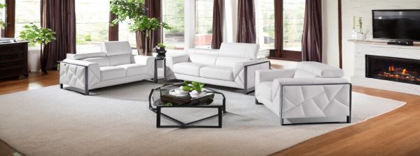 Three Piece Indoor White Italian Leather Six Person Seating Set - Image 2