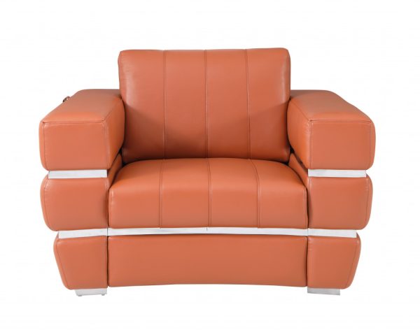 Three Piece Indoor Camel Italian Leather Six Person Seating Set - Image 3