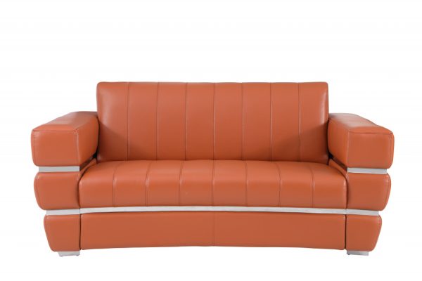 Three Piece Indoor Camel Italian Leather Six Person Seating Set - Image 4