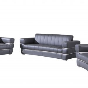 Three Piece Indoor Dark Gray Italian Leather Six Person Seating Set