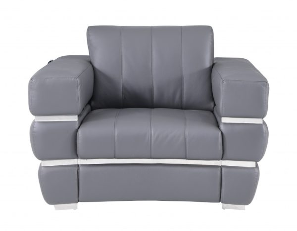 Three Piece Indoor Dark Gray Italian Leather Six Person Seating Set - Image 3