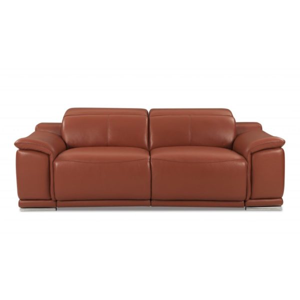 Three Piece Indoor Camel Italian Leather Six Person Seating Set - Image 4