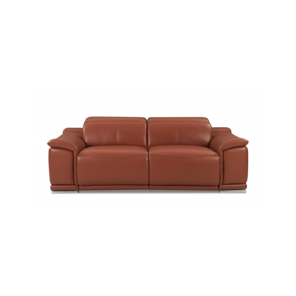 Two Piece Indoor Camel Italian Leather Five Person Seating Set - Image 3