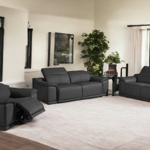 Three Piece Indoor Dark Gray Italian Leather Six Person Seating Set