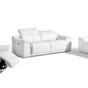 Three Piece Indoor White Italian Leather Six Person Seating Set