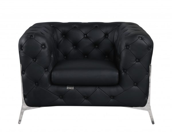 Three Piece Indoor Black Italian Leather Six Person Seating Set - Image 3