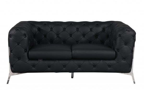 Three Piece Indoor Black Italian Leather Six Person Seating Set - Image 4