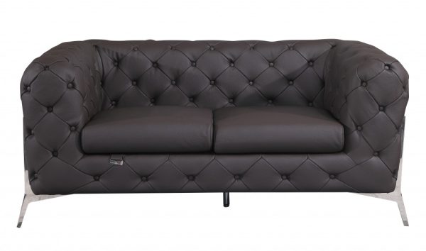 Two Piece Indoor Brown Italian Leather Five Person Seating Set - Image 3