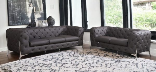 Two Piece Indoor Brown Italian Leather Five Person Seating Set - Image 2