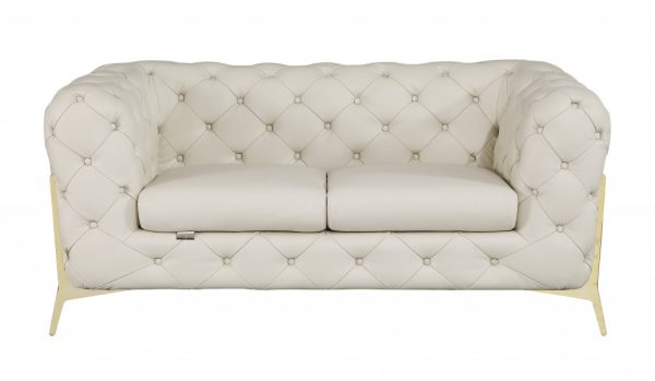 Two Piece Indoor Beige Italian Leather Five Person Seating Set - Image 3