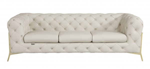 Two Piece Indoor Beige Italian Leather Five Person Seating Set - Image 4