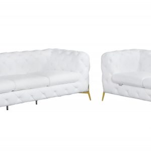 Two Piece Indoor White Italian Leather Five Person Seating Set