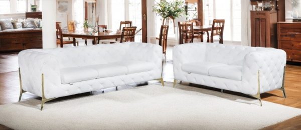 Two Piece Indoor White Italian Leather Five Person Seating Set - Image 2