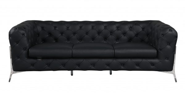 Three Piece Indoor Black Italian Leather Five Person Seating Set - Image 4