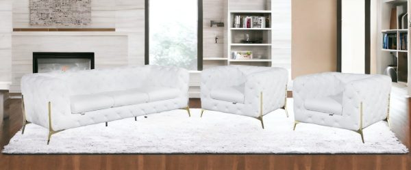 Three Piece Indoor White Italian Leather Five Person Seating Set - Image 2