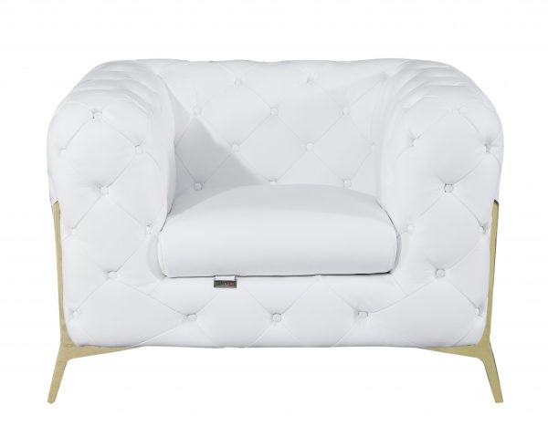 Three Piece Indoor White Italian Leather Five Person Seating Set - Image 3