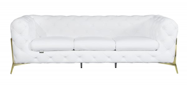 Three Piece Indoor White Italian Leather Five Person Seating Set - Image 4