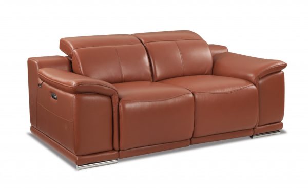 72" Camel And Silver Italian Leather Power Reclining Loveseat - Image 3