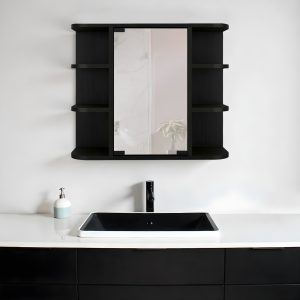 24" Black Wall Mounted Bathroom Cabinet With Six Shelves