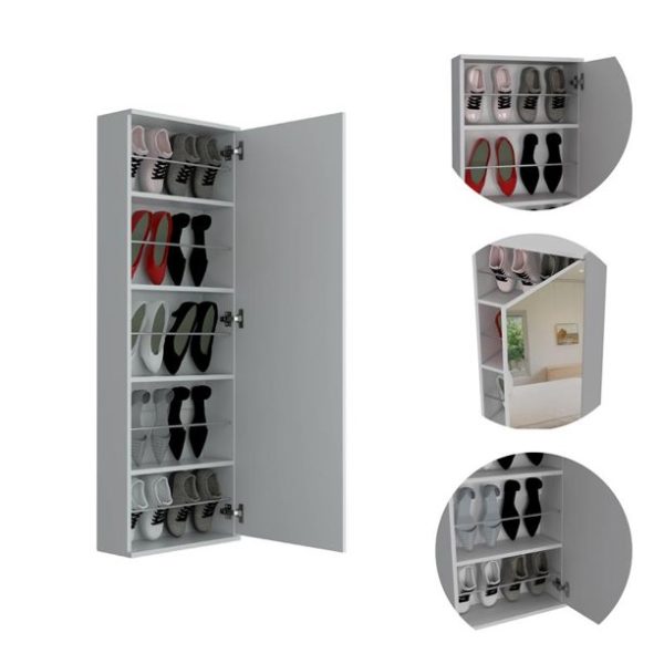 Stylish White  Wall Mounted Shoe Rack with Mirror - Image 2