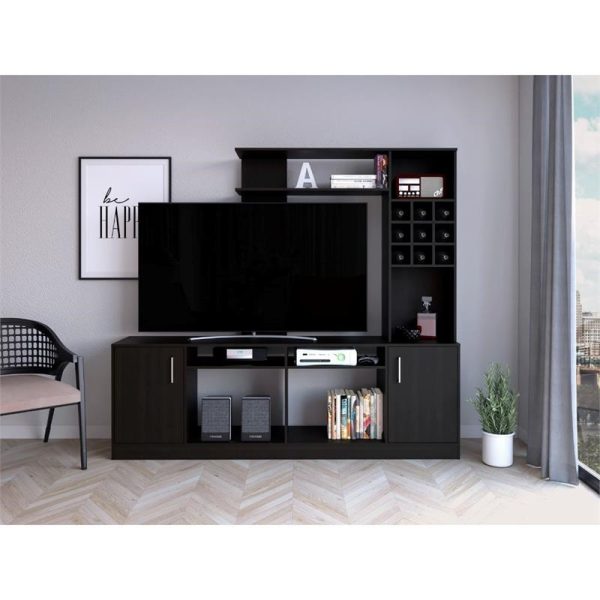 78" Black Particle Board Open Shelving Entertainment Center - Image 3