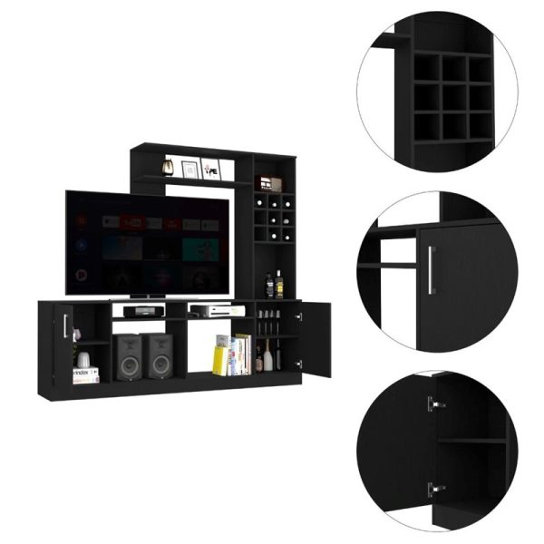 78" Black Particle Board Open Shelving Entertainment Center - Image 2