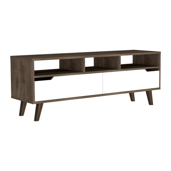 54" Brown And White Particle Board Open Shelving TV Stand - Image 3
