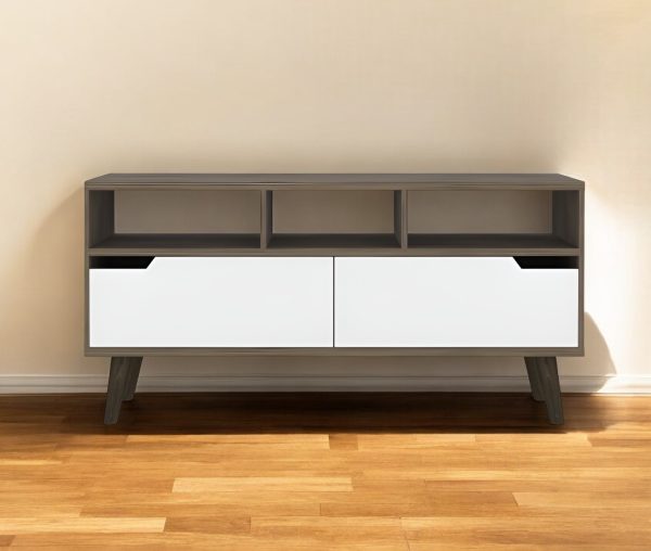54" Brown And White Particle Board Open Shelving TV Stand - Image 2
