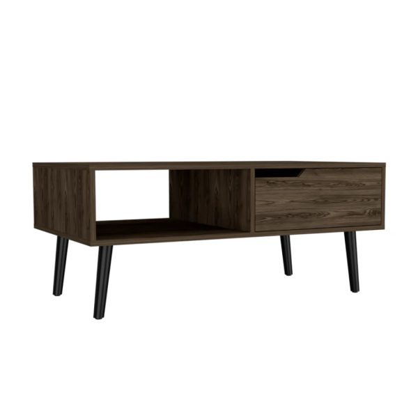 40" Brown And Black Coffee Table With Drawer And Shelf - Image 3