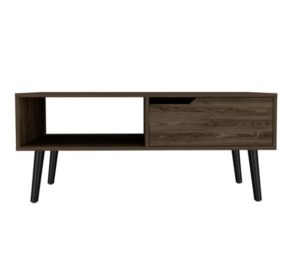 40" Brown And Black Coffee Table With Drawer And Shelf - Image 2