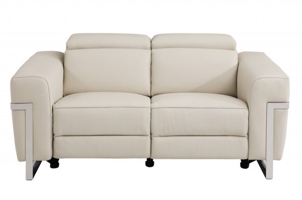 Three Piece Indoor Beige Italian Leather Six Person Seating Set - Image 4