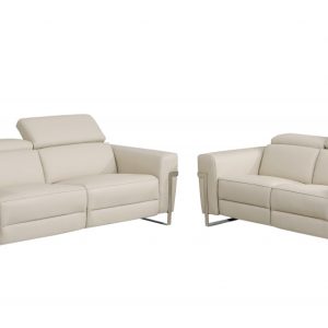 Two Piece Indoor Beige Italian Leather Five Person Seating Set