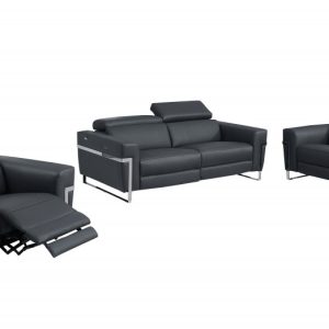 Three Piece Indoor Dark Gray Italian Leather Six Person Seating Set