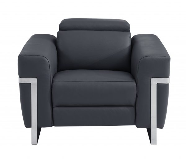 Three Piece Indoor Dark Gray Italian Leather Six Person Seating Set - Image 3
