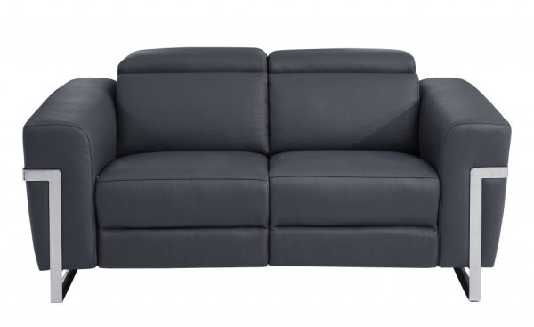 Three Piece Indoor Dark Gray Italian Leather Six Person Seating Set - Image 4