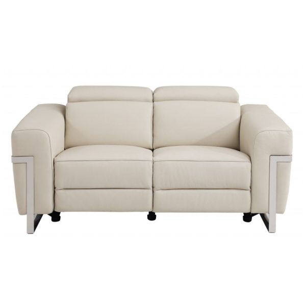 Three Piece Indoor Beige Italian Leather Six Person Seating Set - Image 3