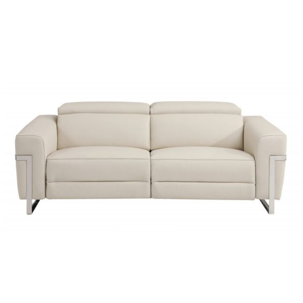 Three Piece Indoor Beige Italian Leather Six Person Seating Set - Image 4