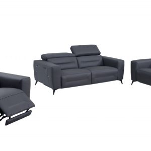 Three Piece Indoor Dark Gray Italian Leather Six Person Seating Set