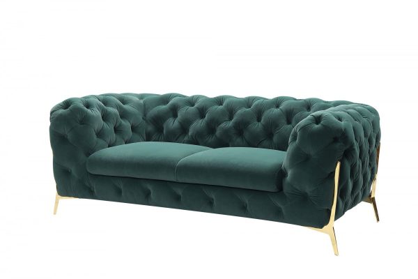 74" Emerald And Gold Velvet Loveseat - Image 2