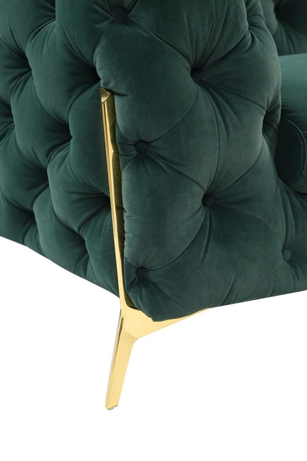 74" Emerald And Gold Velvet Loveseat - Image 4