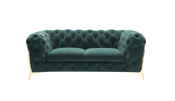 74" Emerald And Gold Velvet Loveseat - Image 3