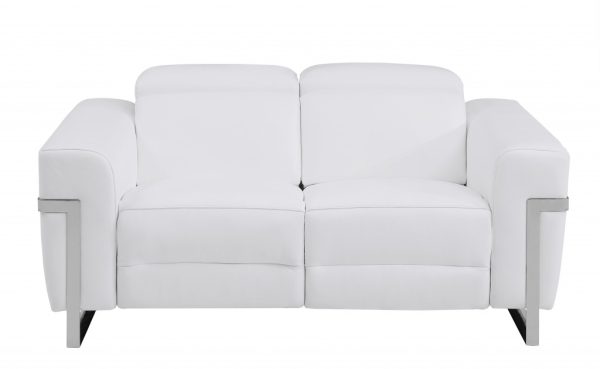 65" White And Silver Italian Leather Power Reclining Loveseat - Image 3