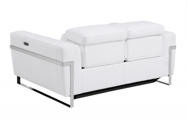 65" White And Silver Italian Leather Power Reclining Loveseat - Image 4