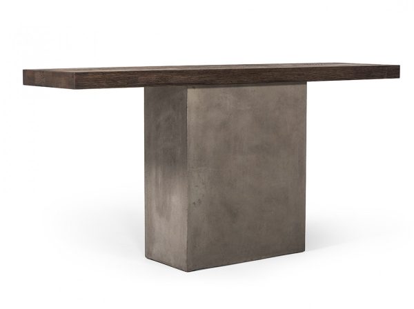 63" Brown and Gray Solid Wood Pedestal Console Table - Image 3