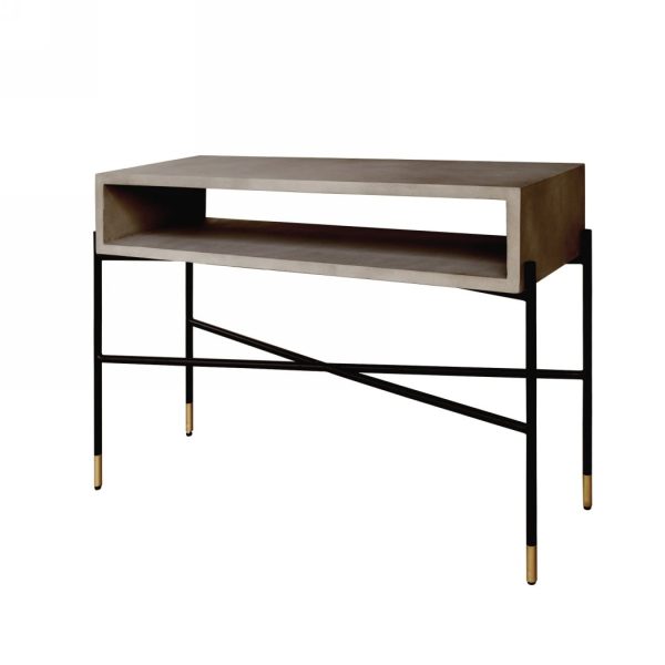 45" Gray and Black Concrete Console Table With Shelves - Image 3