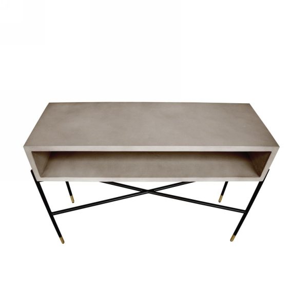 45" Gray and Black Concrete Console Table With Shelves - Image 4