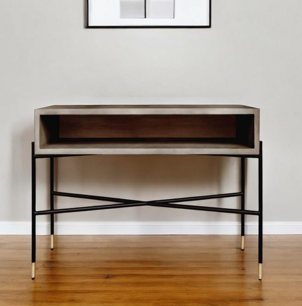 45" Gray and Black Concrete Console Table With Shelves - Image 2